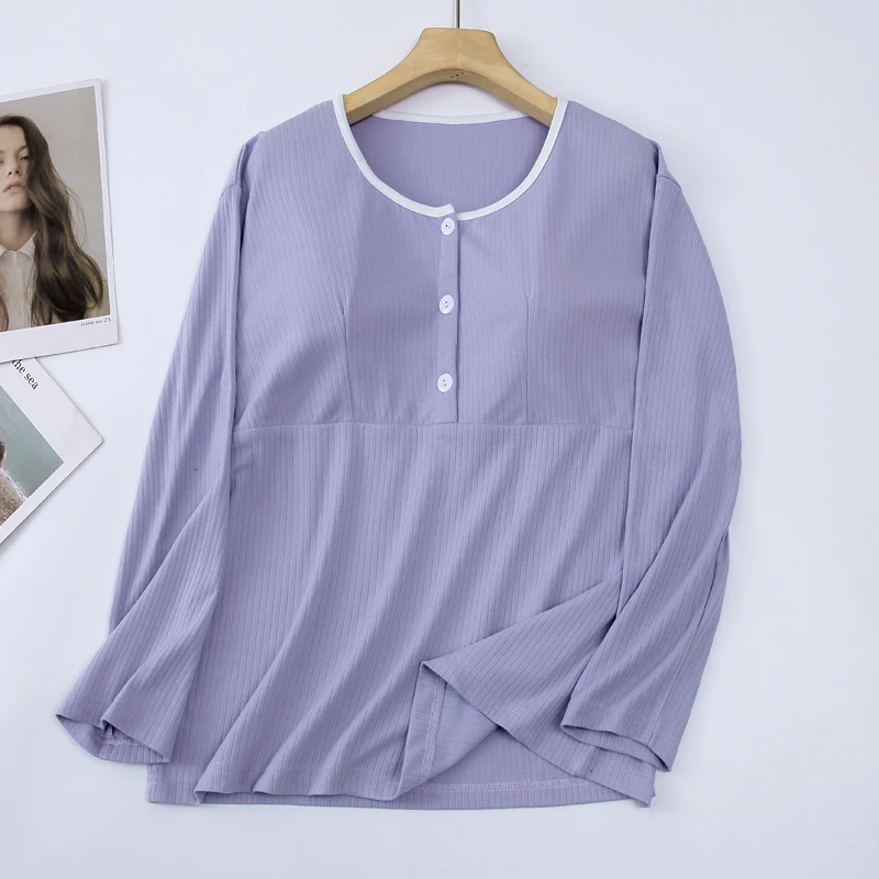 维雨带胸垫哺乳上衣单件长袖喂奶家居服居家产后月子服睡衣可外穿