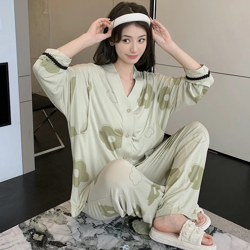 莫代尔月子服夏季薄款喂奶睡衣哺乳期妈妈孕妇家居服可外穿两件套