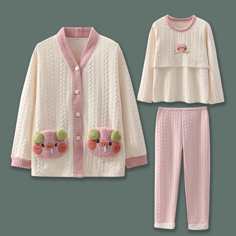 维雨三件套空气棉产后加厚款月子服秋冬款孕妇睡衣春秋哺乳家居服