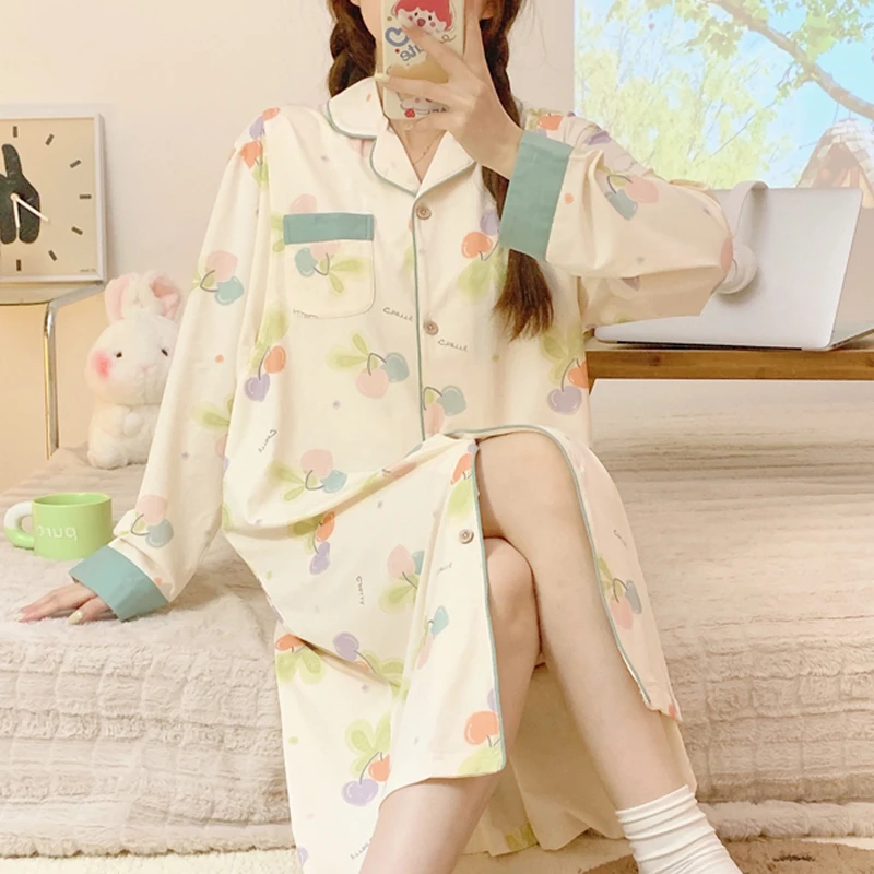 纯棉哺乳睡裙母乳喂奶可外穿大码产后春秋月子裙孕妇睡衣夏季薄款