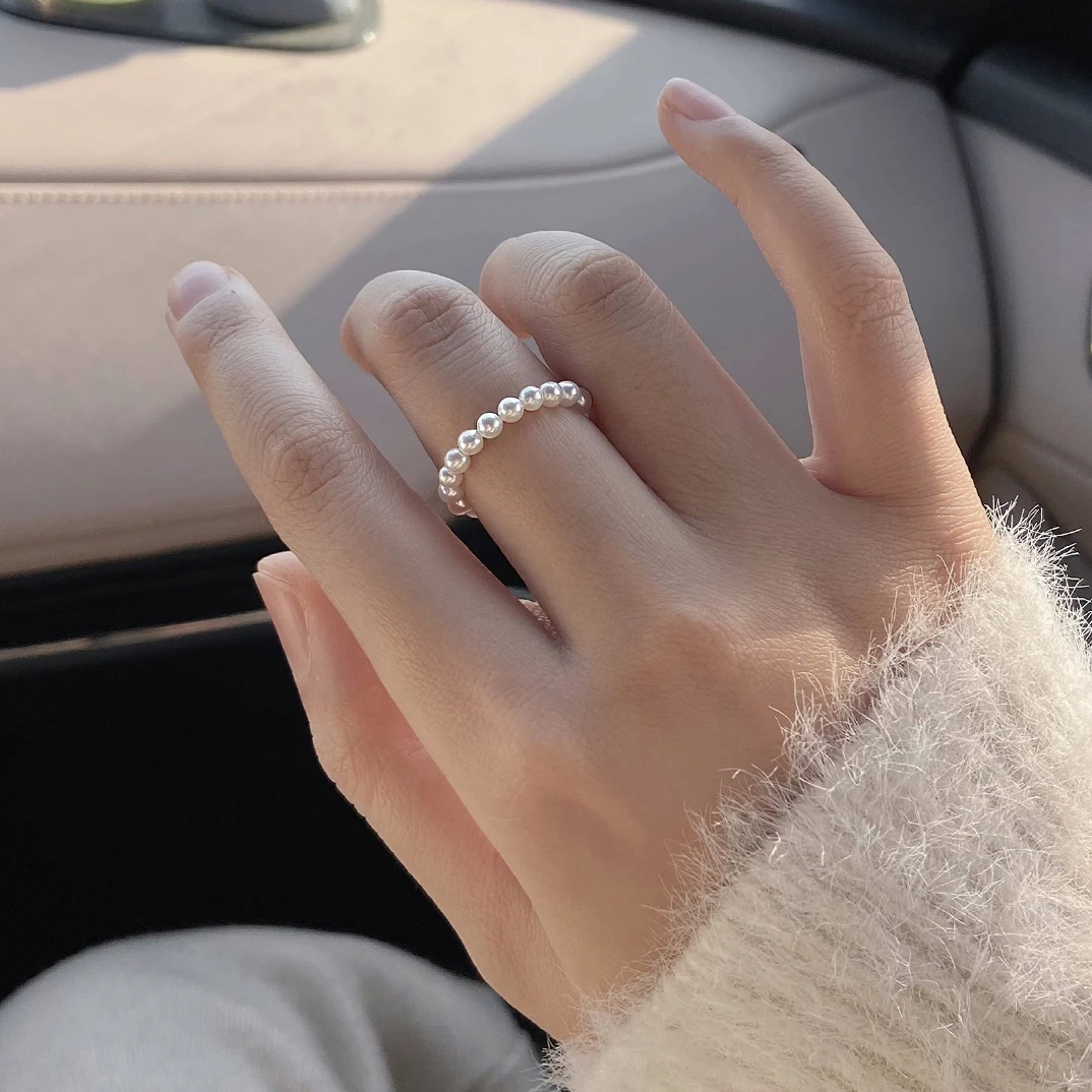 【显手细的戒指】3-4mm素圈珍珠戒指小众精致简约百搭