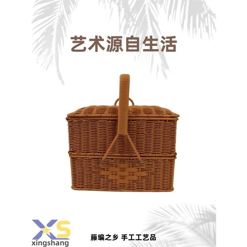 户外野餐双层拜拜篮大容量买菜水果篮带盖购物篮35*25*高13+13