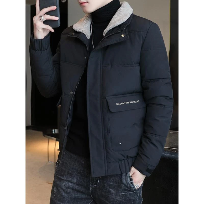 2【断色】男士韩版保暖休闲西服夹克加绒加厚秋冬翻领修身潮流外套