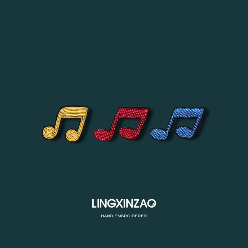 黄铜布艺胸针 音乐学院音符胸针高档女设计感小众配饰手工刺绣