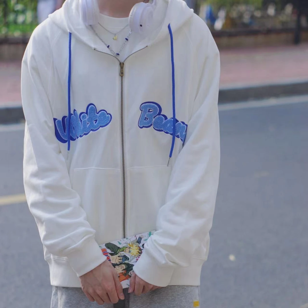 第二件半价【白豆的制衣间】长袖上衣刺绣少年感拉链卫衣外套连帽