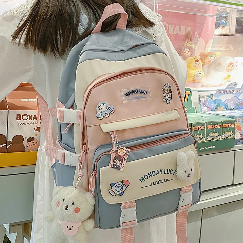高颜值轻便百搭10-15女童韩版初一护脊书包小学生双肩背包减压