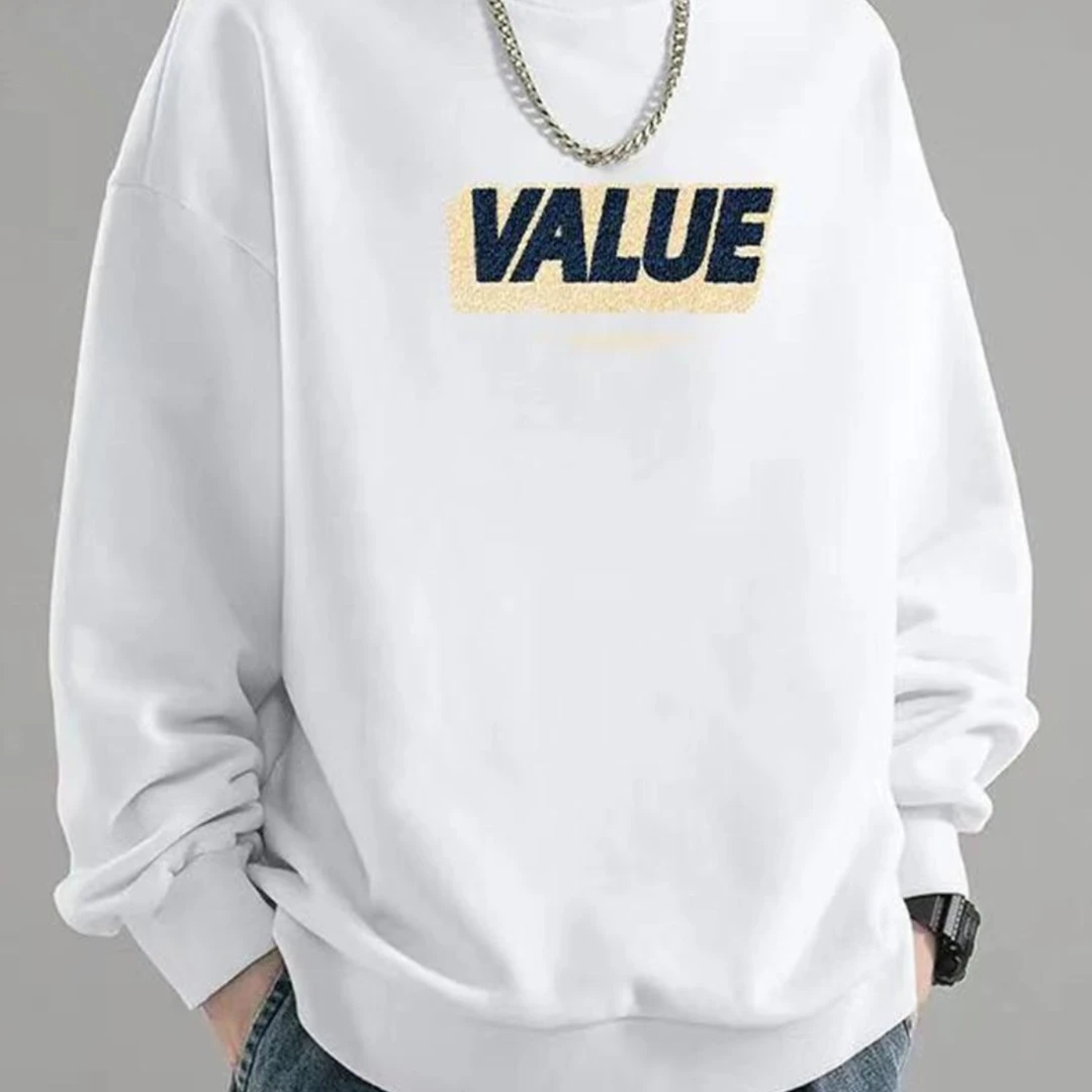 美式潮流复古高街重磅圆领卫衣男装秋冬宽松加绒潮牌休闲百搭外套