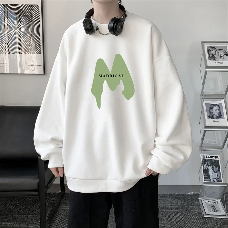 港风复古重磅卫衣男士春秋季潮牌宽松圆领长袖百搭青少年休闲上衣