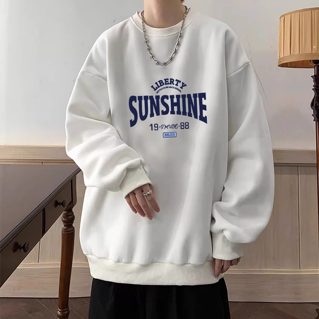 美式复古圆领卫衣男款女秋冬2024新款宽松重磅潮流青少年字母港风
