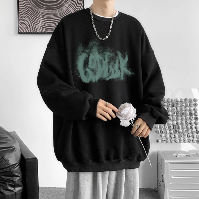 美式复古重磅卫衣男春秋宽松情侣圆领百搭长袖打底衫套头外套潮流