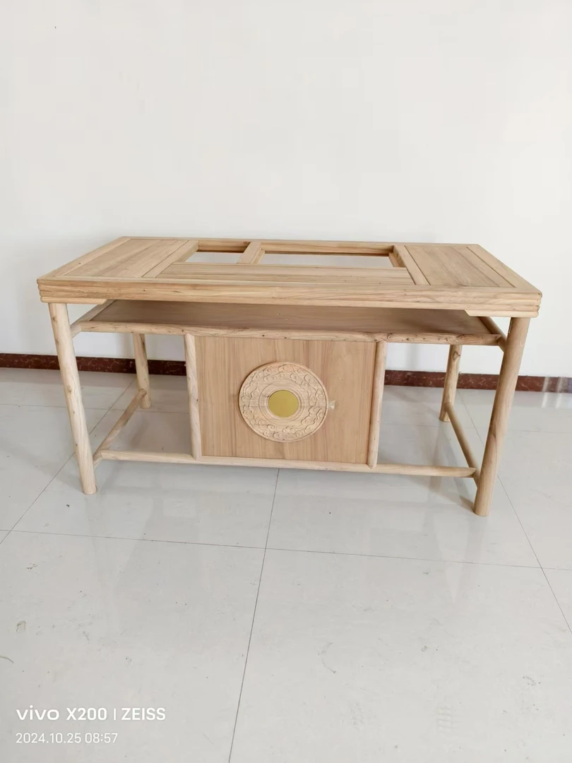 北方老榆木全榫卯结构家用新中式茶桌