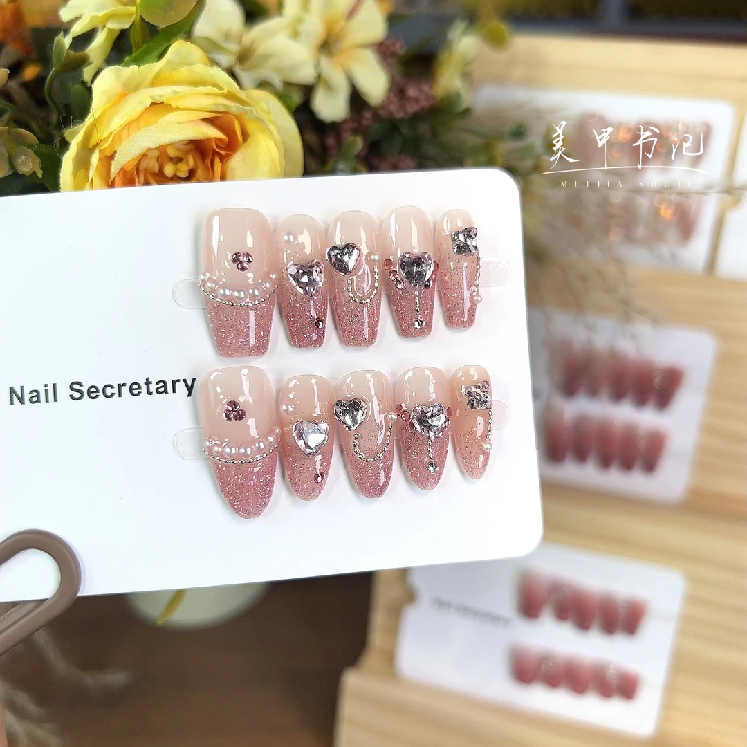 【浪漫樱花现货现发纯手工穿戴甲反复佩戴美甲贴