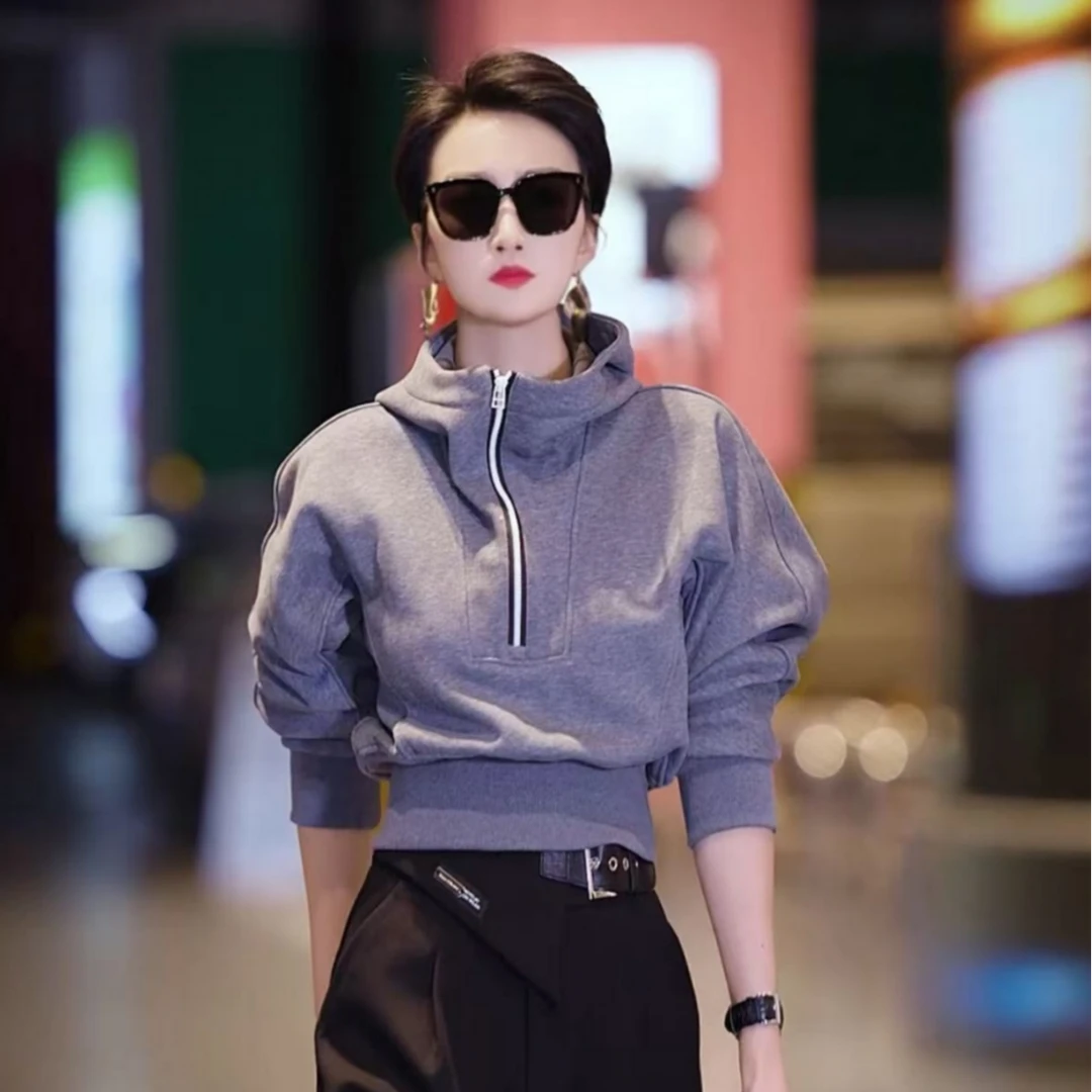 （萱萱推荐）秋冬潮流休闲加绒加厚半拉链连帽卫衣