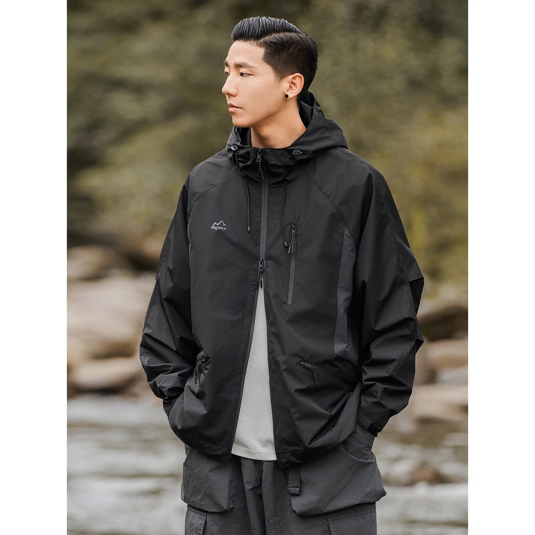 outwild 山系户外春季防泼水冲锋夹克外套 拼接连帽上衣WJ23043