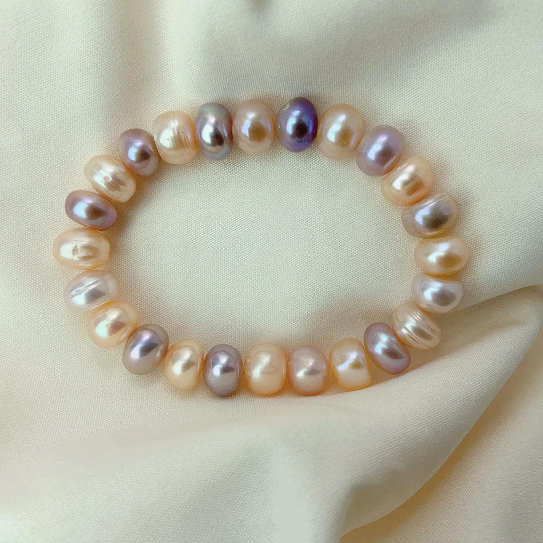 【彩云】8-9MM天然淡水无核珍珠手链轻奢大点位混彩手串DSL00646
