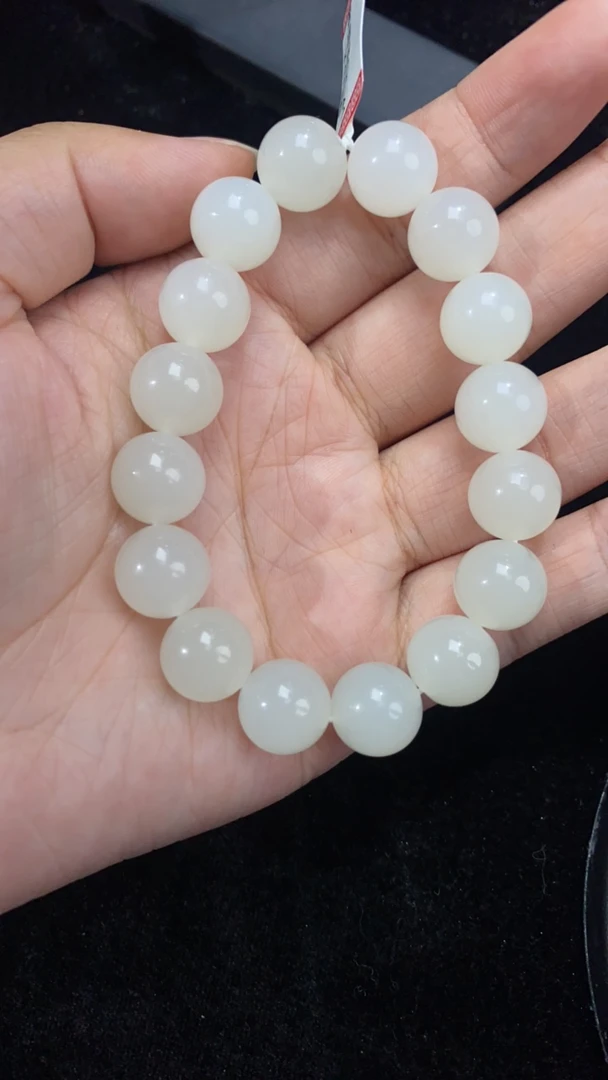 纯天然和田玉天泰白玉卡12圆珠手串