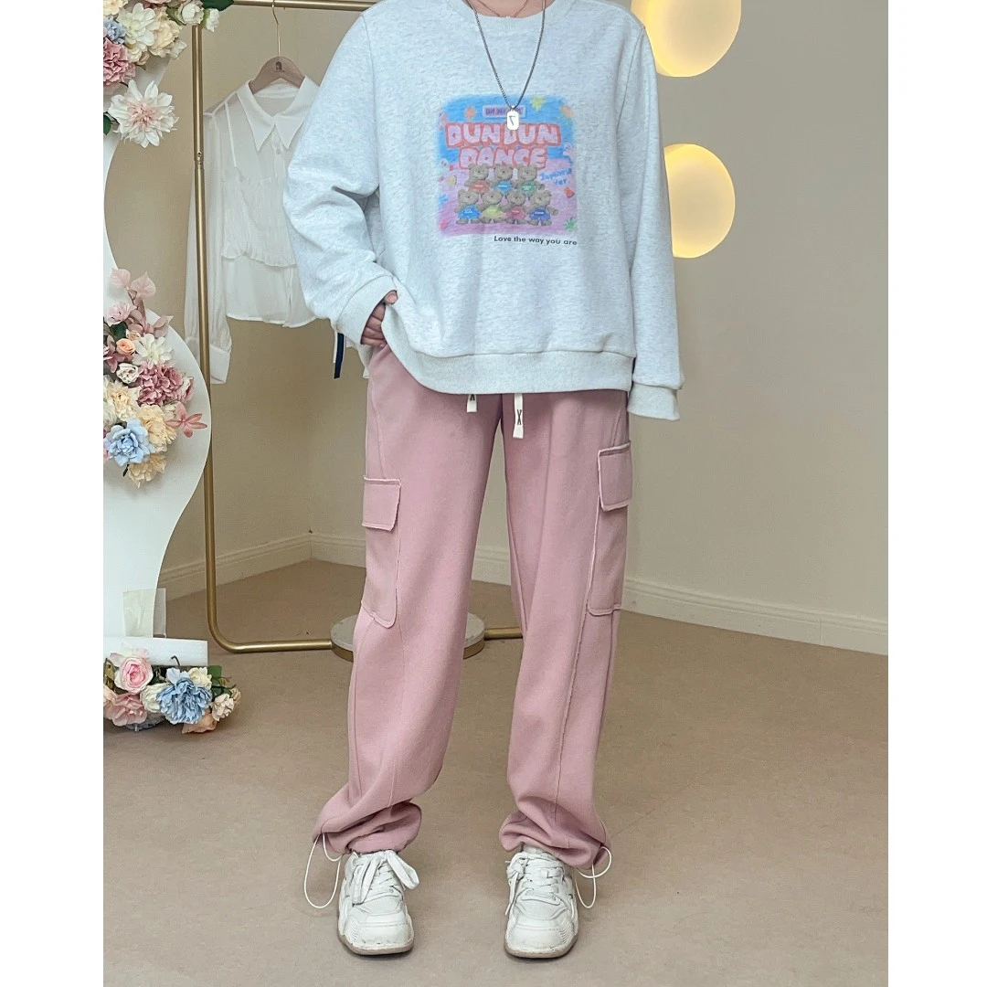 【宝莉日志-硬糖少女】抽绳设计长裤高腰裤工装卫裤休闲裤显瘦春