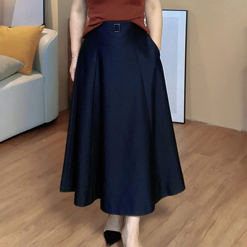 腰封装饰显瘦半身裙气质百搭A字裙黑色赫本半裙中长款高腰裙