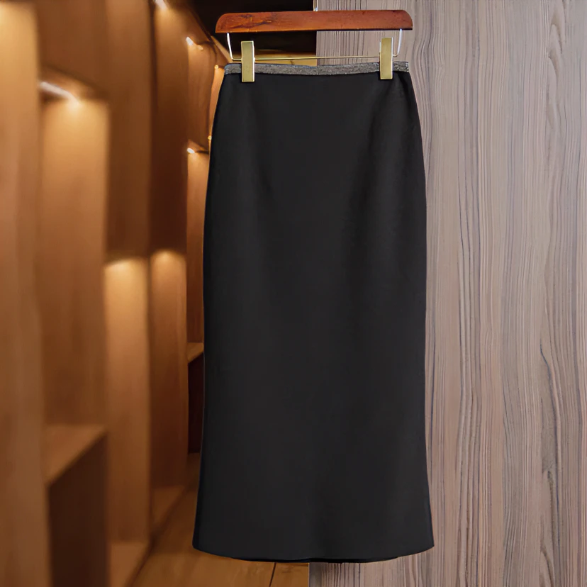 赞不同凡响，魔力剪裁！气质珠链边高腰包臀半身裙中长裙  一步裙