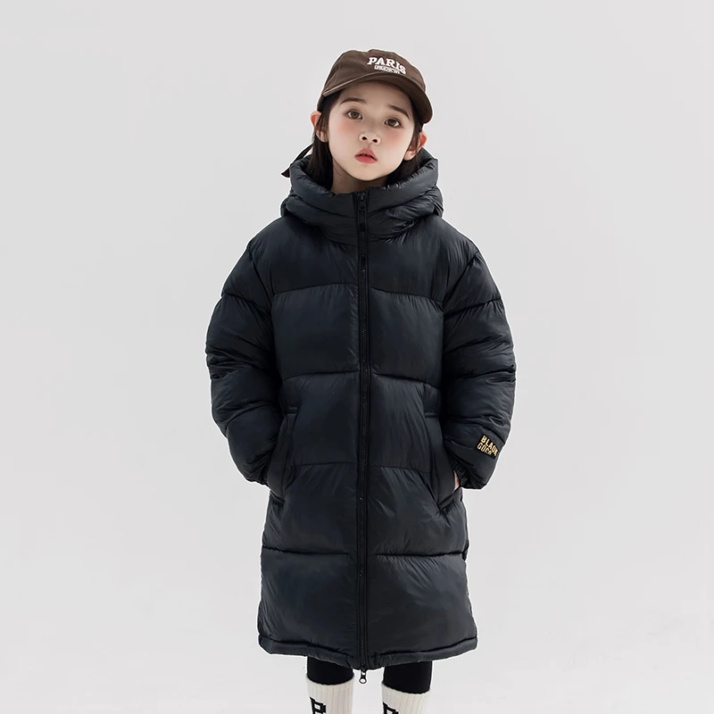 836新款中长款黑金棉服加厚保暖儿童石墨烯发热棉袄外套