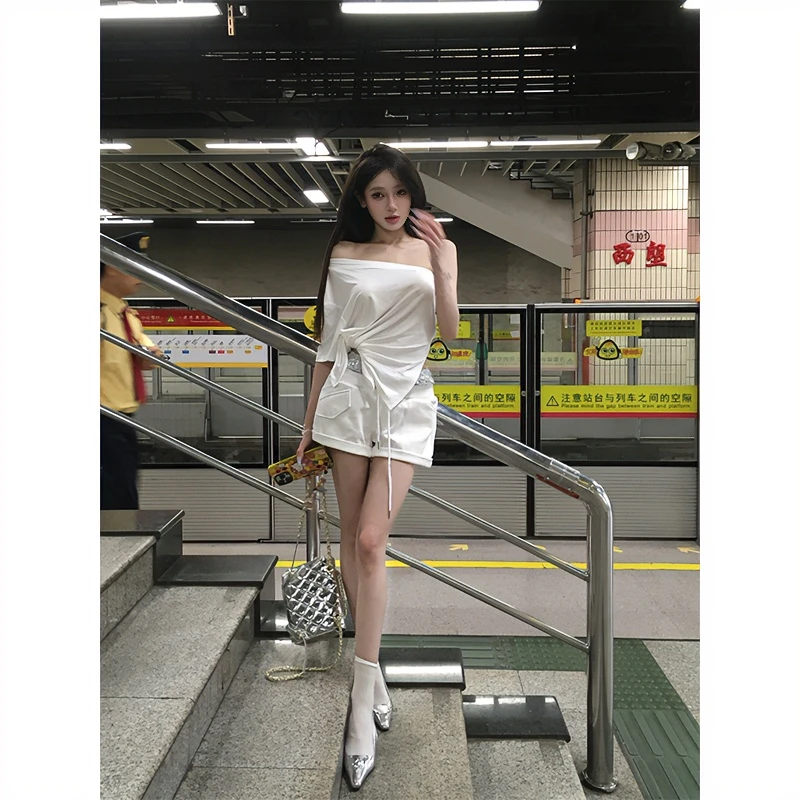 【清清】女团裤 纯欲辣妹短裤拼接亮片松紧腰夏季热裤2410524