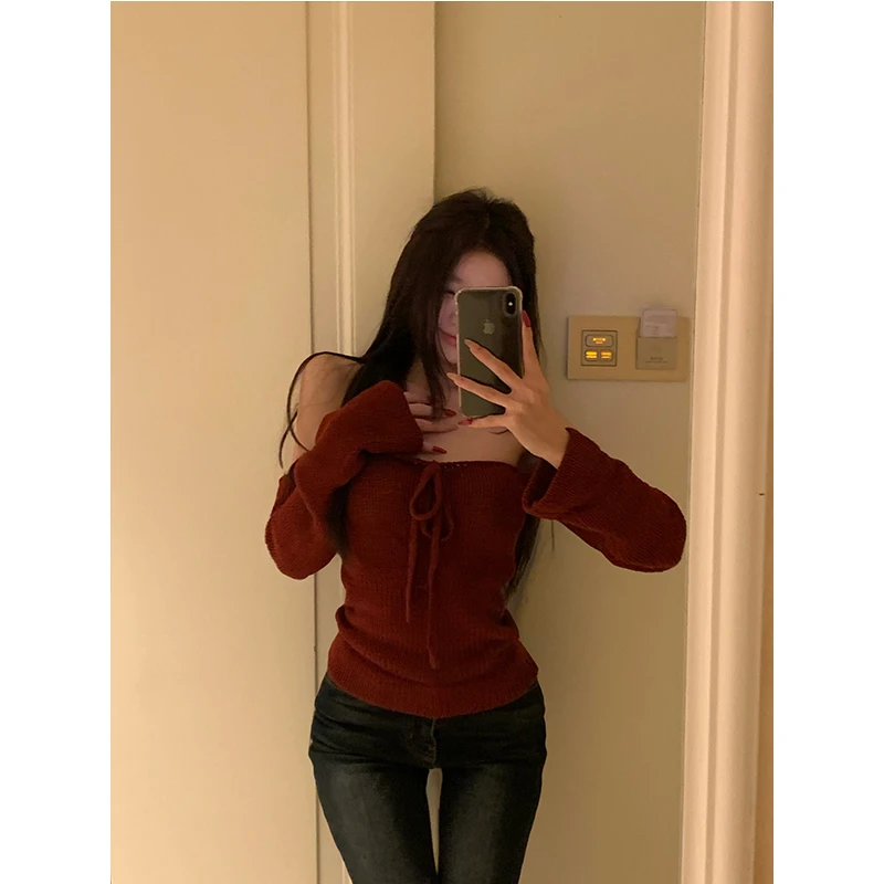 withmin【现货】心动契约 抹胸露肩带袖套针织修身打底上衣2412100