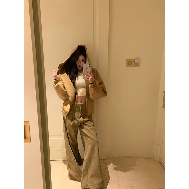 【现货】松弛廓形 宽松休闲廓形百搭连帽卫衣开衫外套2411200