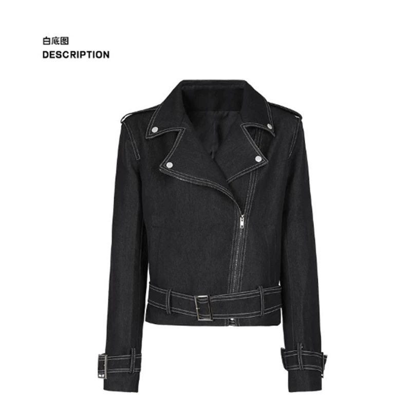 withmin【现货】机车姐姐 黑色短款牛仔美式夹克长袖外套2411685