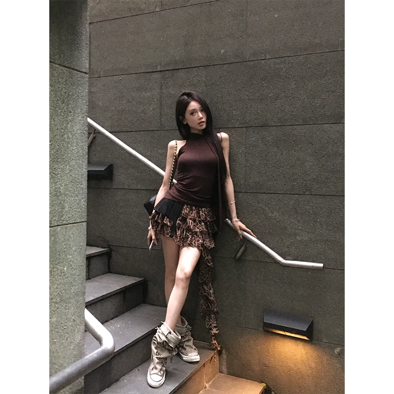 【现货】野蛮生长 豹纹雪纺短裙不规则辣妹蛋糕半身裙2410530