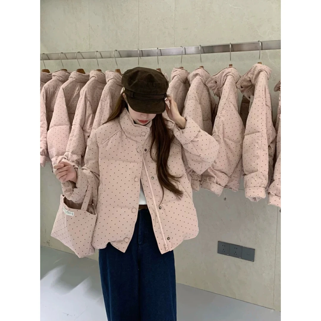 2024冬季新款波点立领派克服女短款韩版宽松休闲面包服外套棉衣