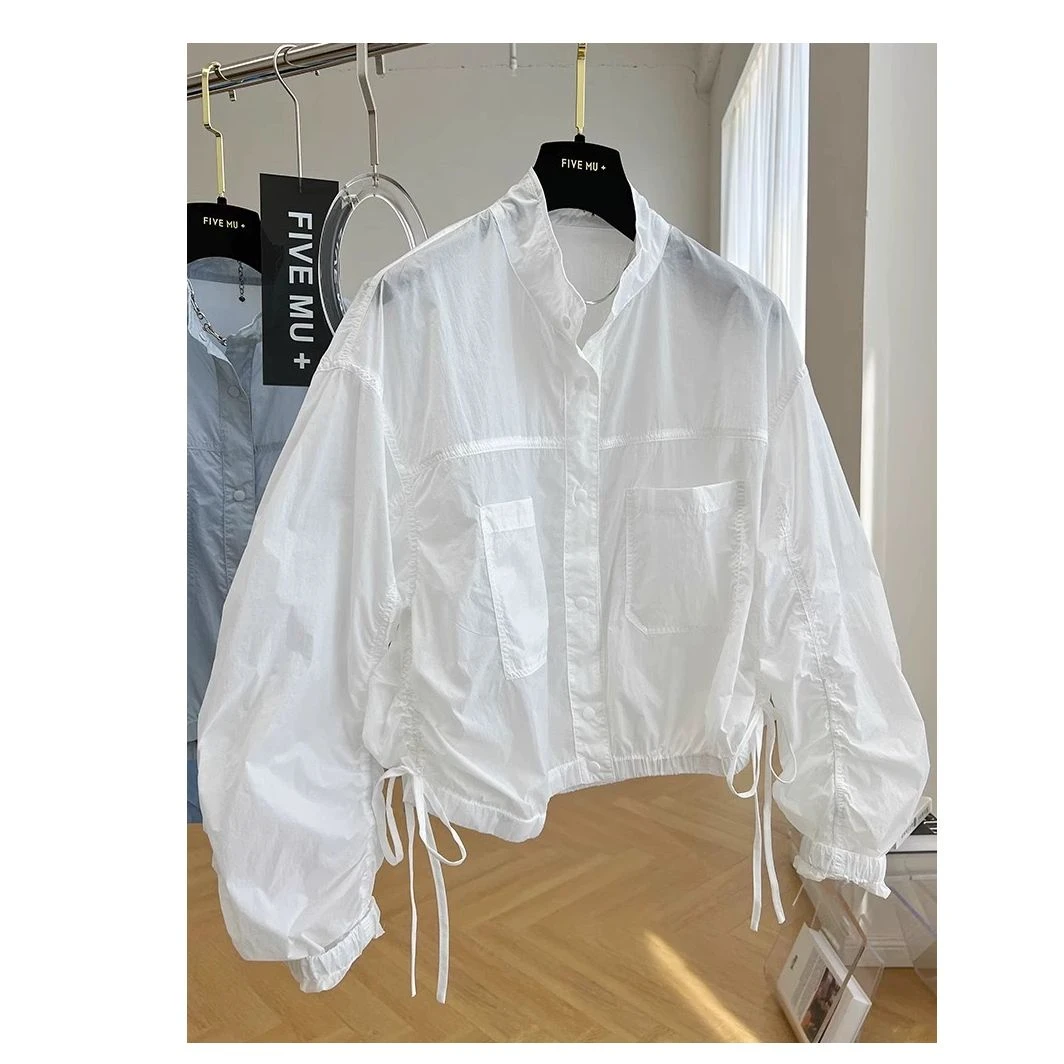 欧货设计感小众高端抽皱薄款立领防晒衣女夏季宽松短款夹克外套潮