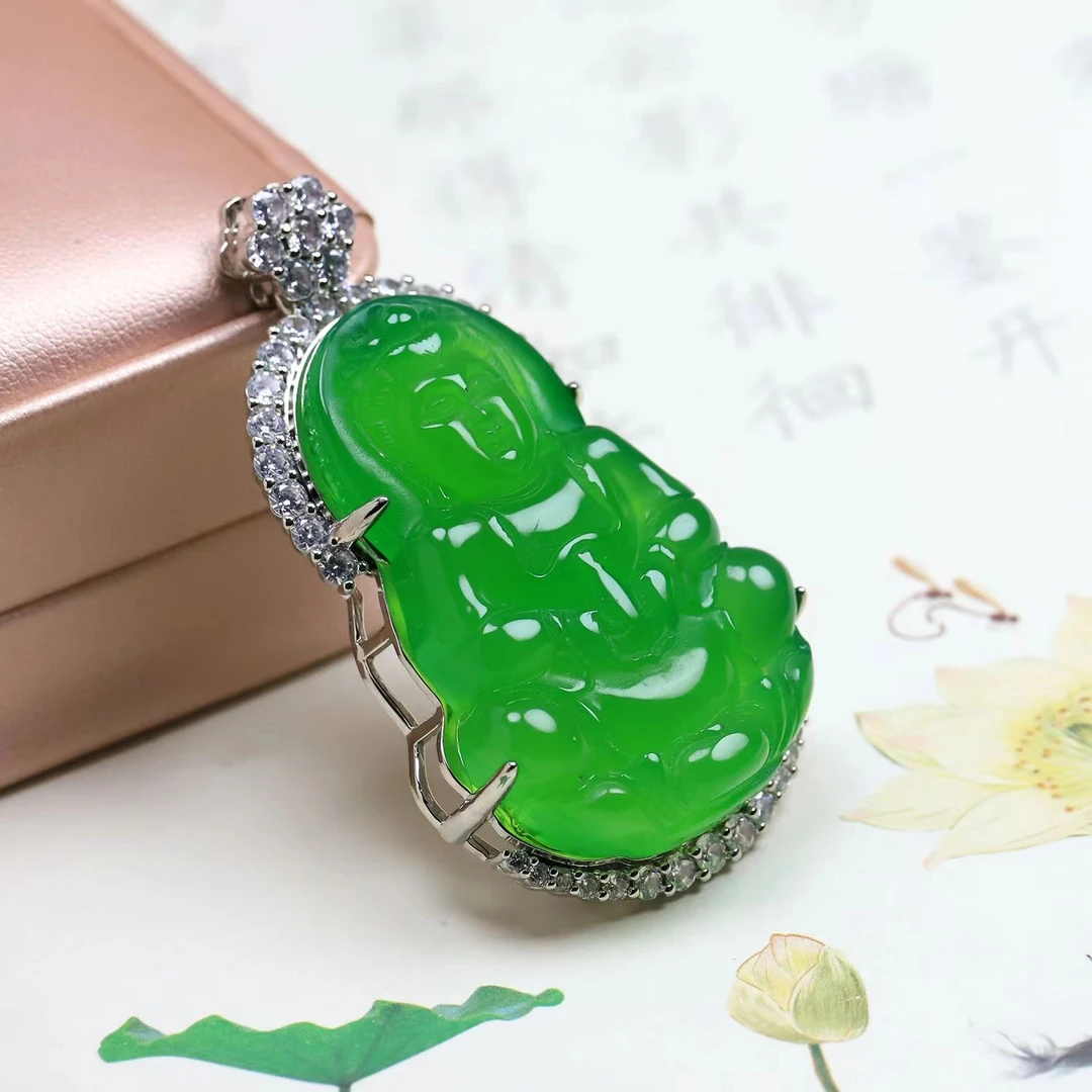 甄选珠宝天然玉石时尚高端女款冰绿观音吊坠