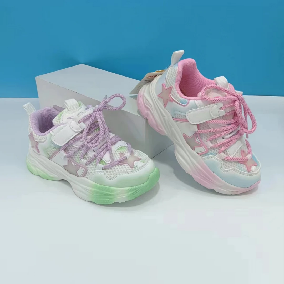 闪灯儿童运动鞋2024春秋季新款透气网面女童潮鞋软底老爹鞋休闲鞋