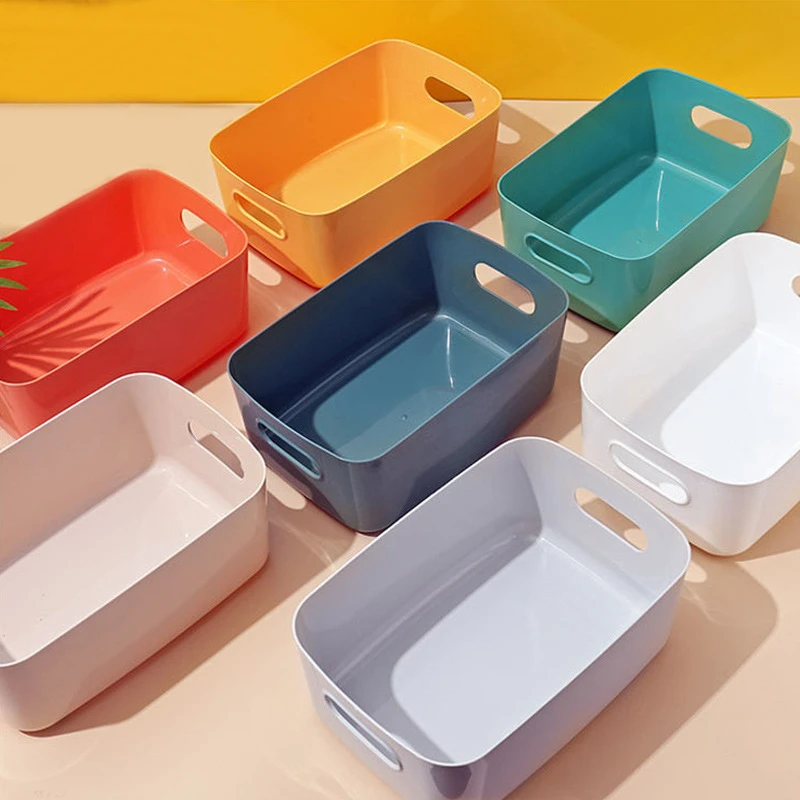 桌面收纳盒长方形化妆品收纳筐厨房储物盒抽屉杂物钥匙塑料整理篮