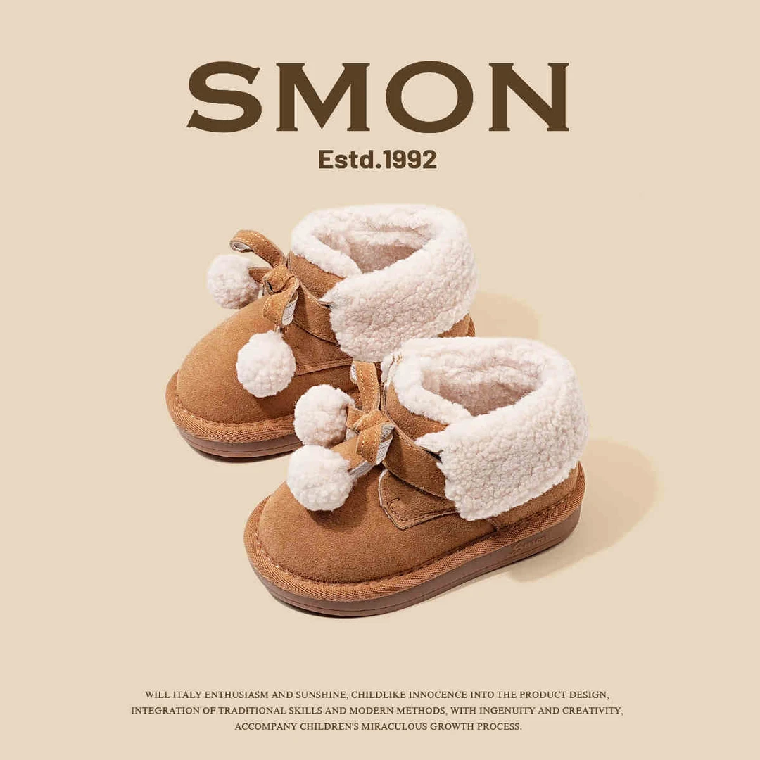 书萌清仓雪地靴2025冬季新款女童毛球公主靴小童棉靴保暖靴子