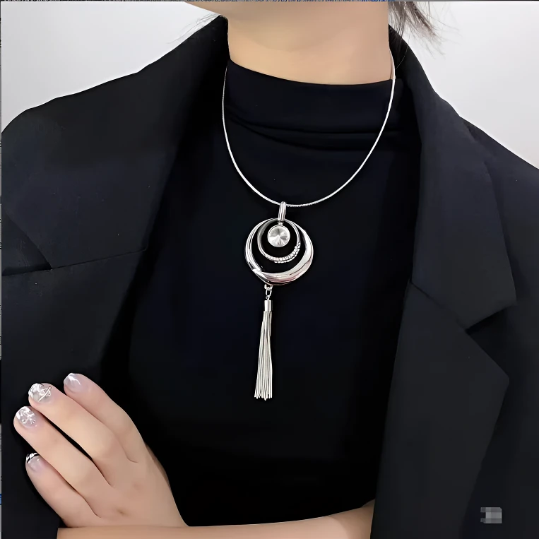 合金项链 1021精致设计小众款金属长流苏项链毛衣链气质百搭项链