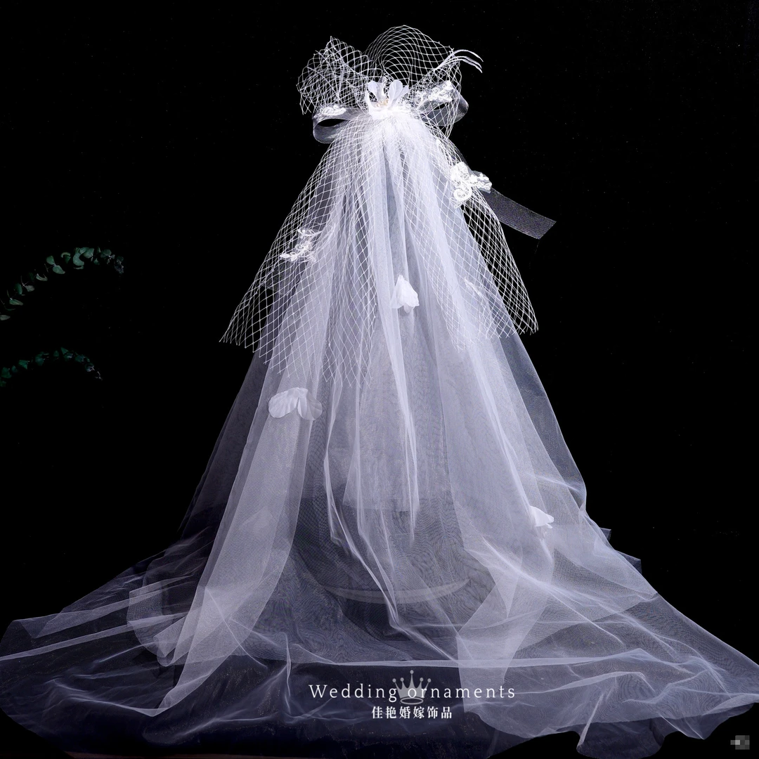 2110新韩系简约气质款头纱仙仙复古百搭款网格立体减龄可爱风头纱