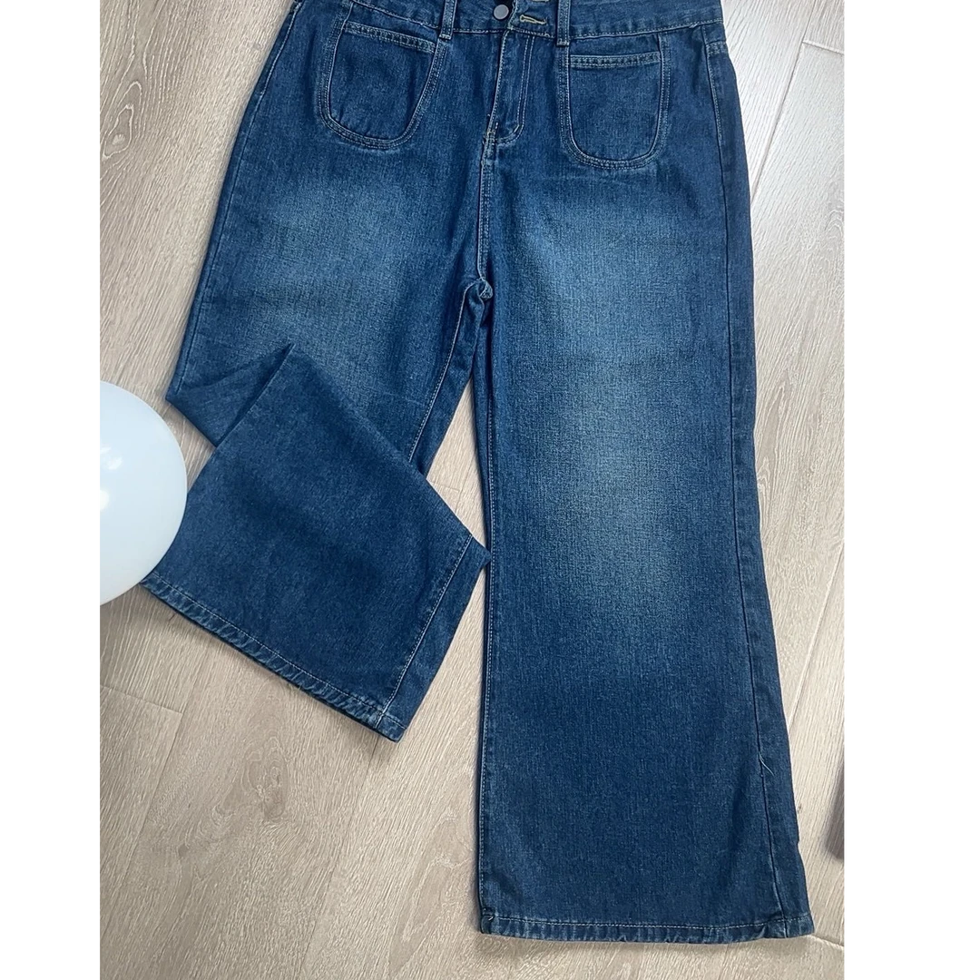 【8078】复古阔腿牛仔裤女秋季高腰宽松小个子拖地垂感喇叭裤子