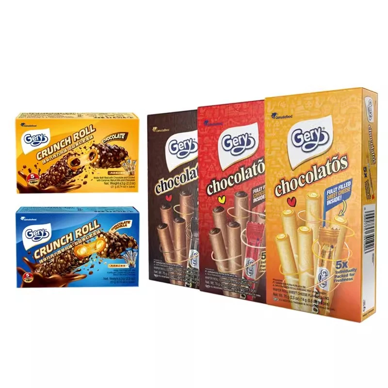 Gery芝莉印尼进口夹心卷饼干70g 黑巧克力酥脆蛋卷夹心卷休闲零食