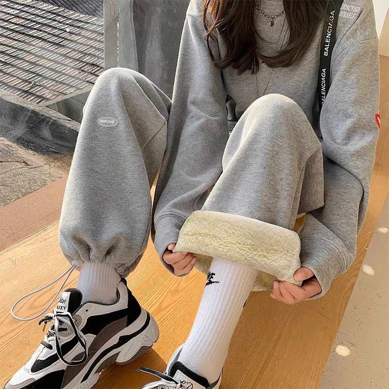 孕妇裤羊羔绒秋冬季外穿美式两穿运动阔腿裤休闲加绒加厚冬季长裤