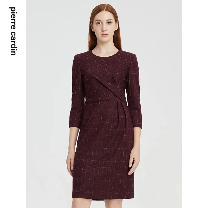 皮尔卡丹修身长款女装秋季法式气质通勤淑女解构搭片连衣裙裙子