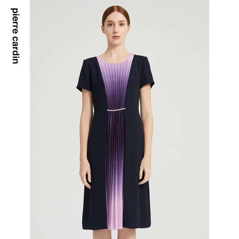 皮尔卡丹2023年夏季简约渐变色雪纺连衣裙P22