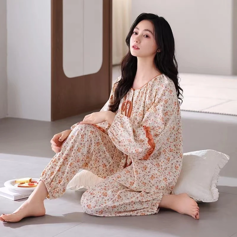 睡衣女士春秋季纯棉长袖新款春夏季薄款宽松空调房碎花家居服