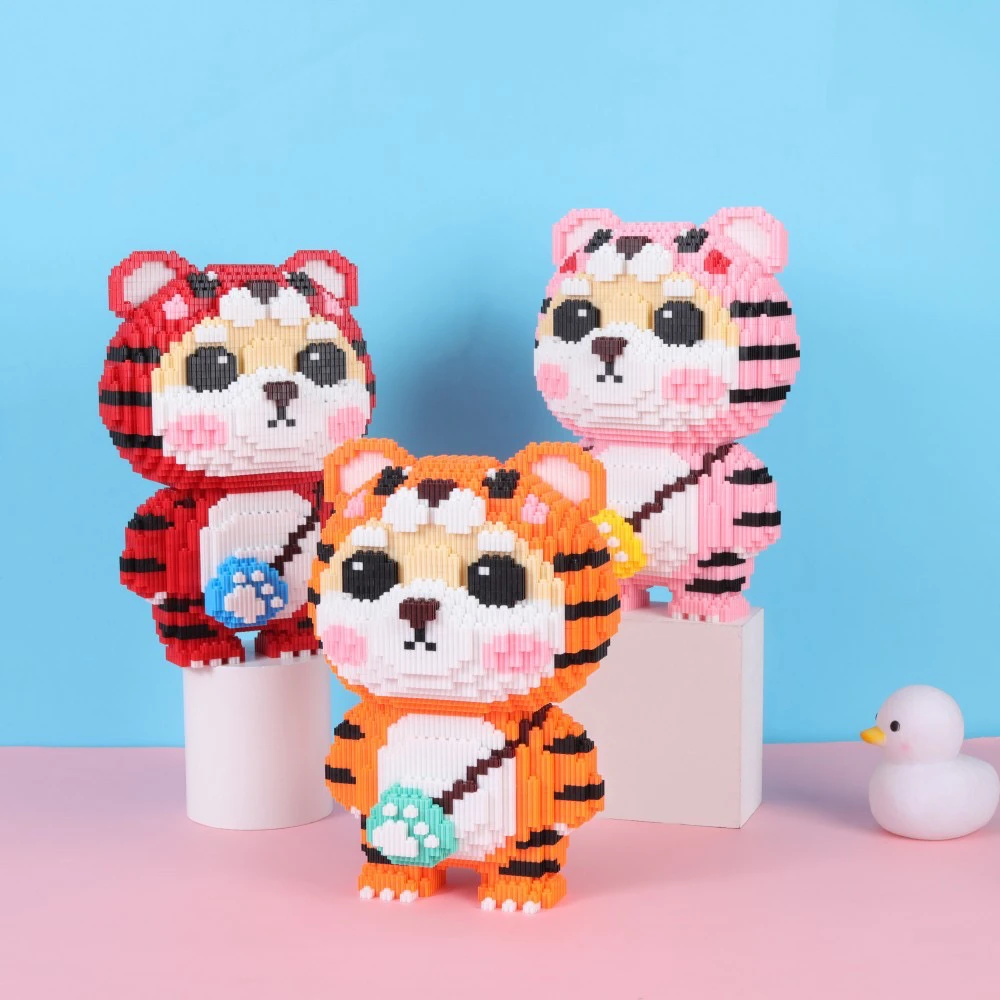 小杜乐玩 串联优质颗粒儿童益智互动玩具 动手拼装虎小宝积木摆件