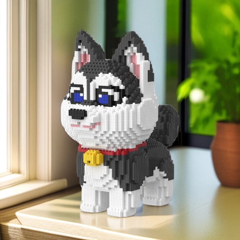 小杜乐玩 串联颗粒积木互动益智儿童玩具 狗狗哈士奇手工拼装礼物