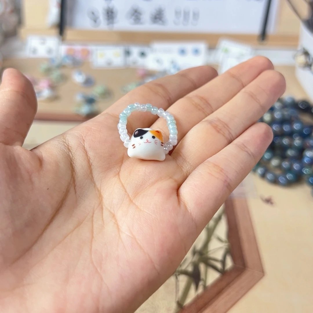 景德镇陶瓷猫猫戒指小三花