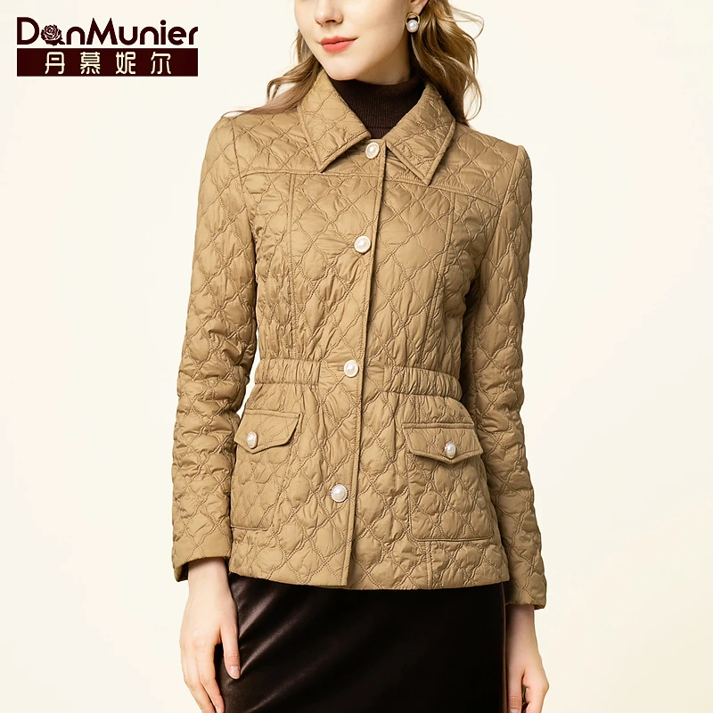 丹慕妮尔咖色通勤时尚修身棉服外套女2024冬季新款气质短款棉衣