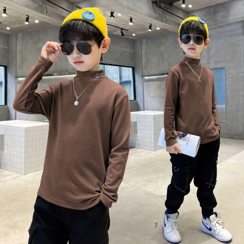 男童双面德绒打底衫秋冬新款中大童儿童加厚保暖内搭上衣打底衫潮