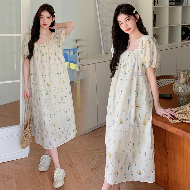 孕妇夏季连衣裙2024新款小清新温柔风碎花方领中长款孕妇连衣裙子