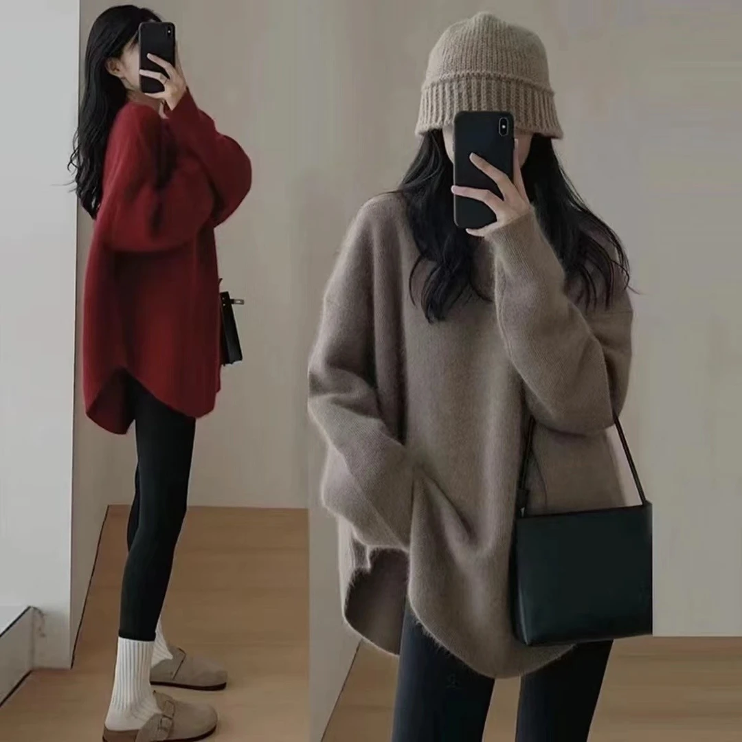 孕妇装冬季时尚百搭宽松遮肚上衣简约长袖中长款显瘦针织孕妇毛衣